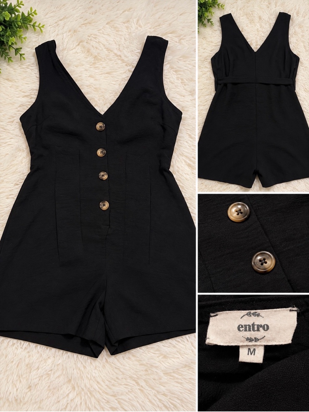 entro Black V-Neck Button-Front Romper